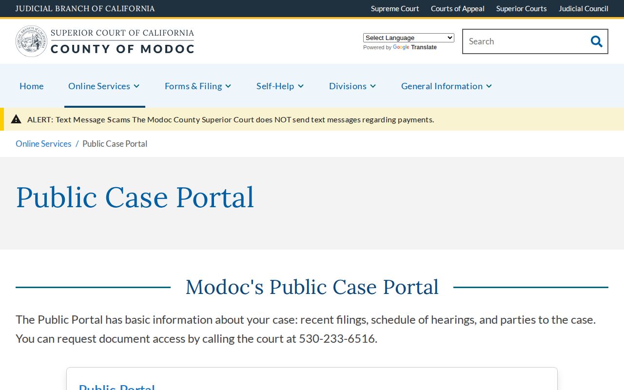 Modoc County court case portal for checking busted booking outcomes