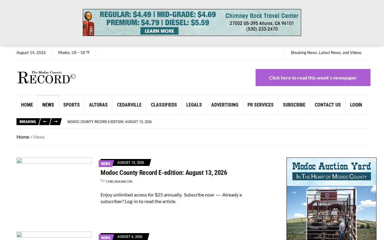 Modoc County crime news archive and local arrest reporting