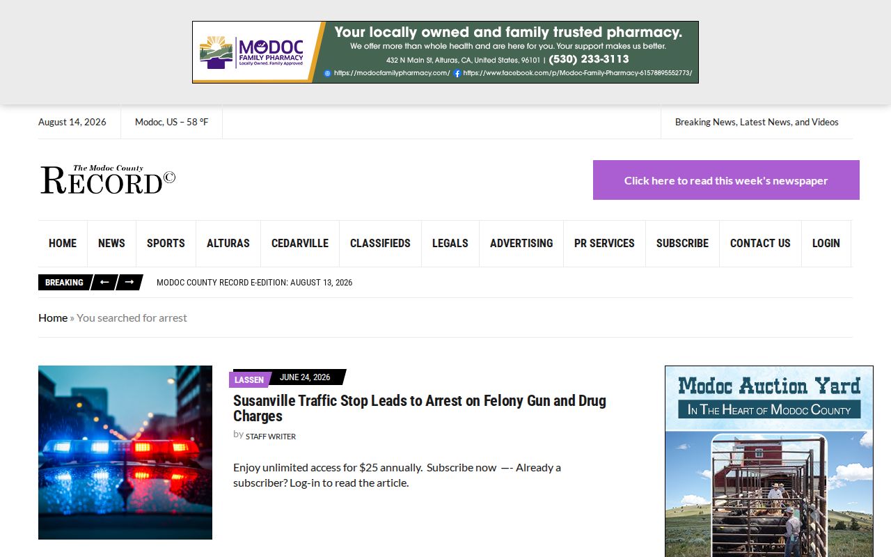 Modoc County Record arrest search for local crime news and mugshots