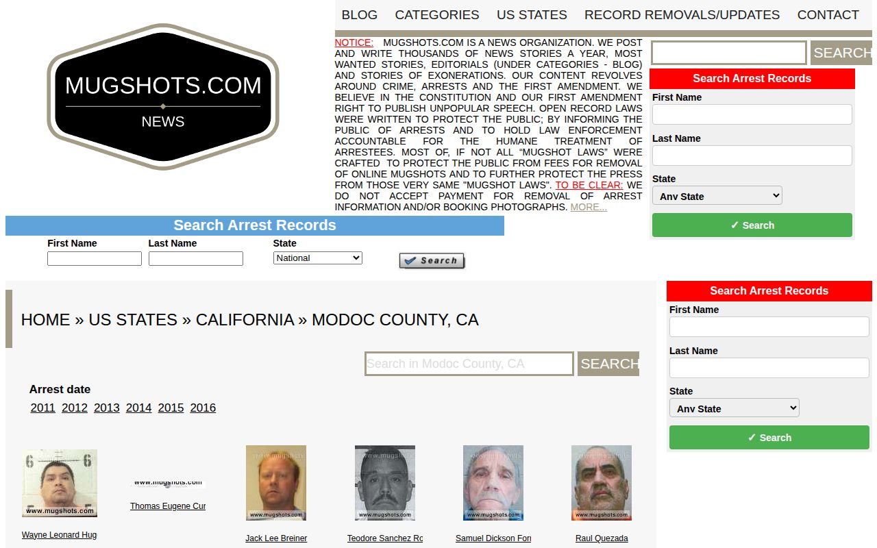 Unofficial historical Modoc County mugshot archive requiring official record verification